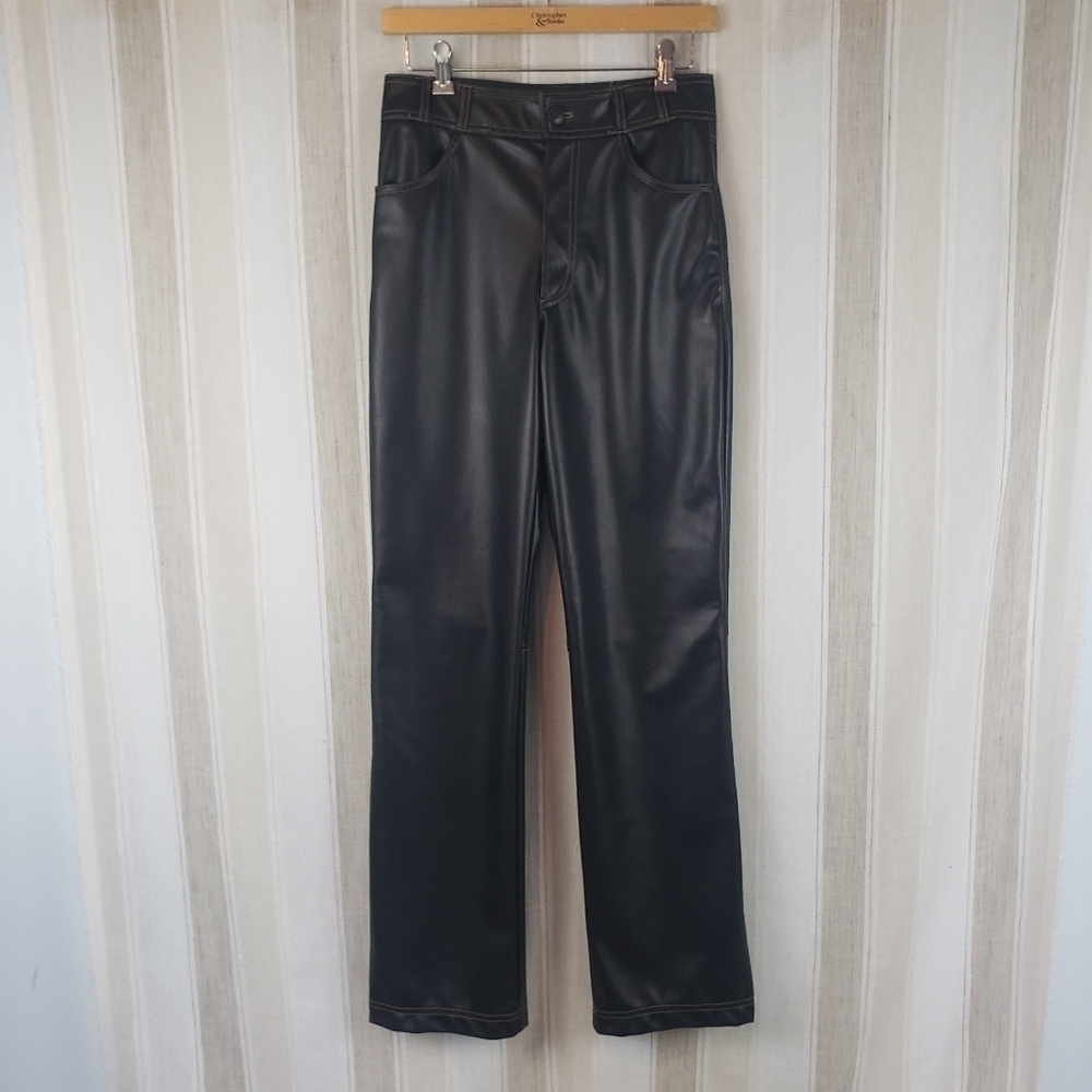 Zara High Waisted Wide Leg Faux Leather Pants Black Size Small